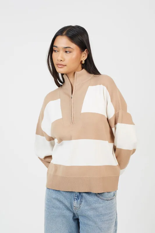 Striped Half Zip Knitted Jumper - Brave Soul