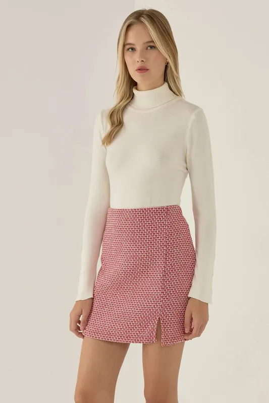 High-Waist Mini Tweed Skirt with Slit