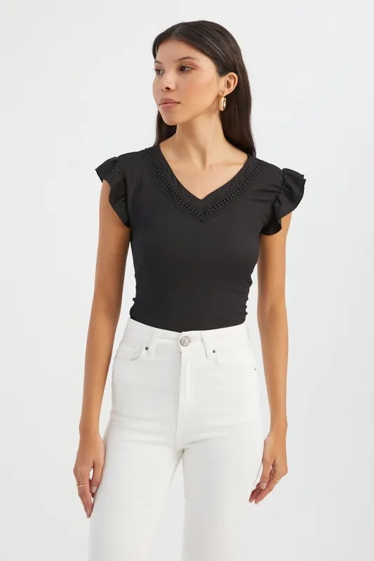 V Neck Short Sleeve Blouse - Hiccup
