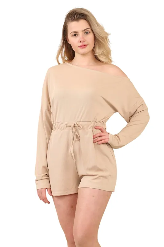 Drawstring Ribbed Playsuit - ELAINA FASHION