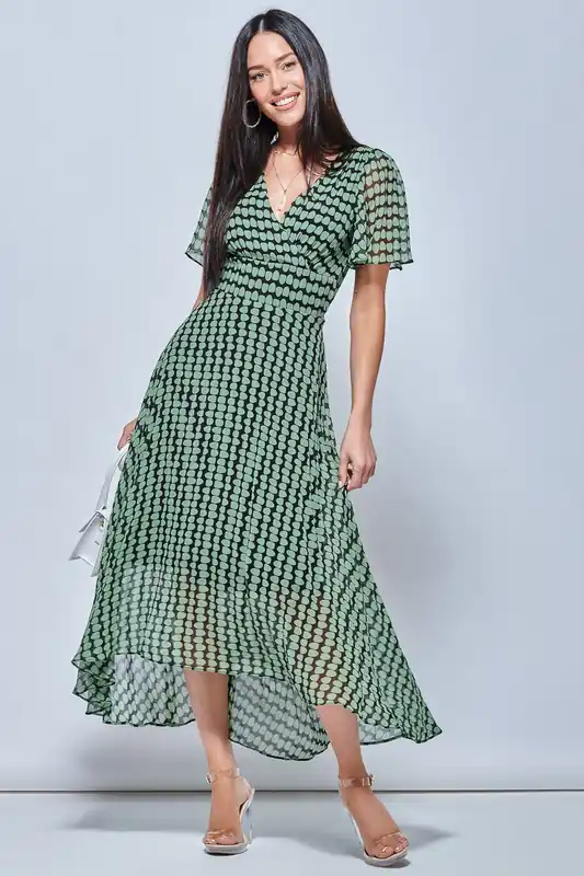 V Neck Pleated Chiffon Maxi Dress - Jolie Moi