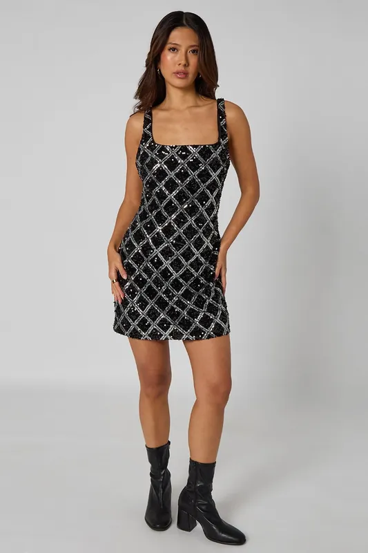 Diamond Sequin Mini Dress - Urban Bliss