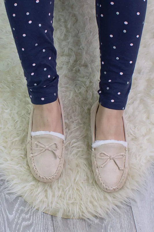Faux Fur Lined Boat Shoes Moccasin Slippers - AJVANI