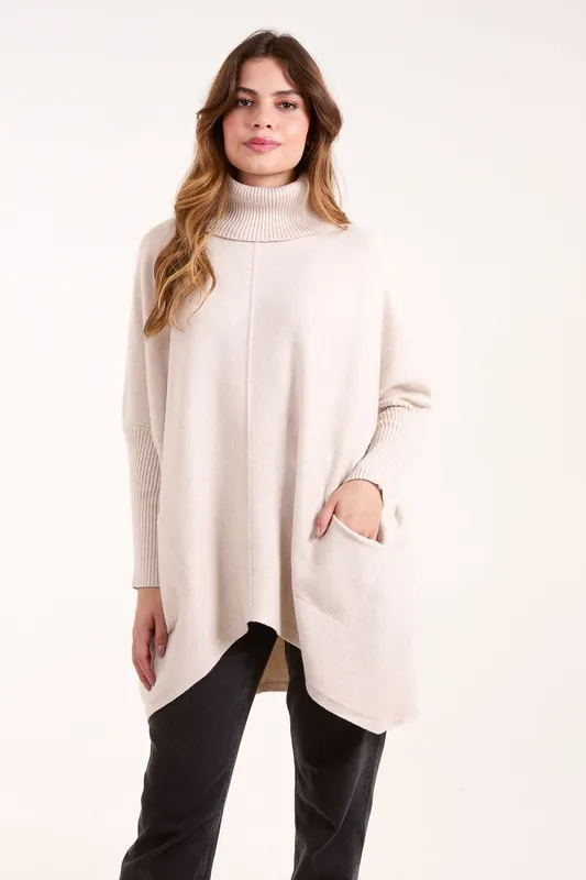 Roll Neck Pocket Jumper - Blue Vanilla