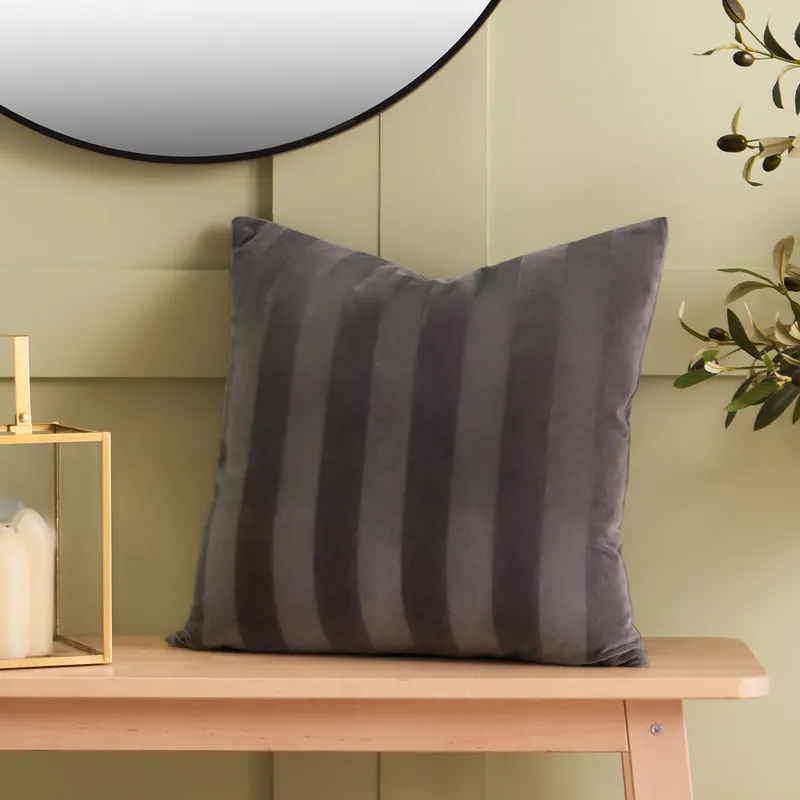 2 Pack Soft Stripe Velvet Decorative Square Cushion Covers - OHS