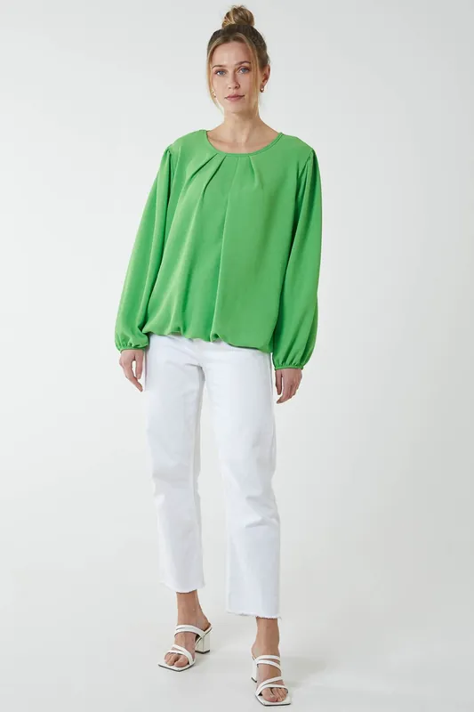 Elasticated Blouson Hem Blouse - Blue Vanilla