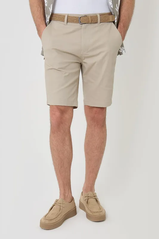 Conta' Cotton Turn-Up Chino Shorts with Woven Belt