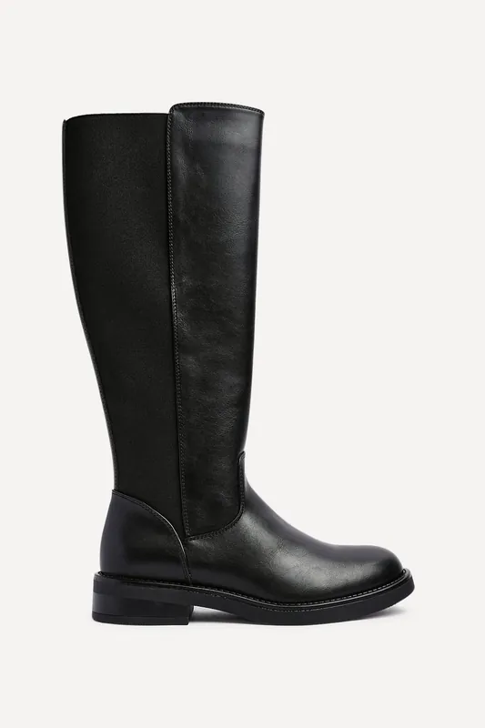 League Black Faux Leather High Leg Boot - Linzi