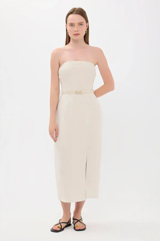 Strapless Belt-Detailed Midi Dress