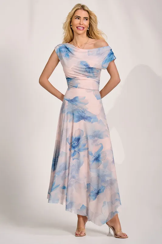 Asymmetric Draped Mesh Maxi Dress - Jolie Moi