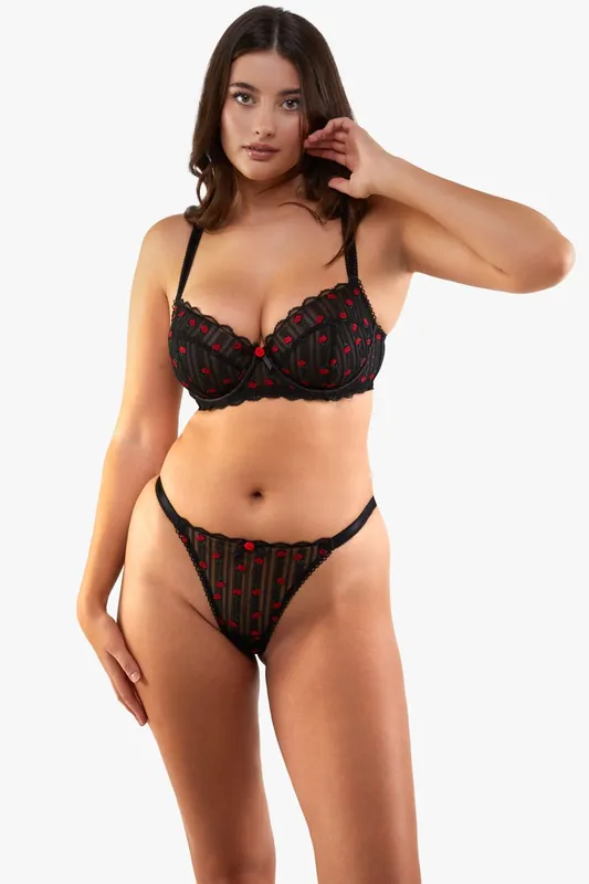 Elodie Black And Red Rosebud Embroidery Brief - Playful Promises