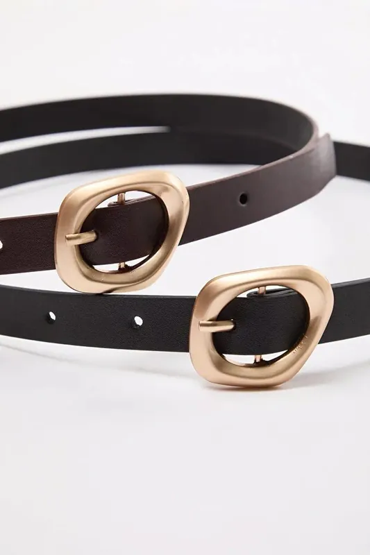 Double Pack Asymmetric Buckle Slim Women’s Belt Set - WOVCOR