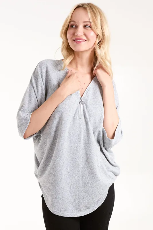 Heart Zip Front Top - Blue Vanilla