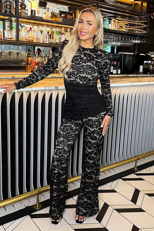 Black Lace Contrast Draped Waist Jumpsuit - AX Paris