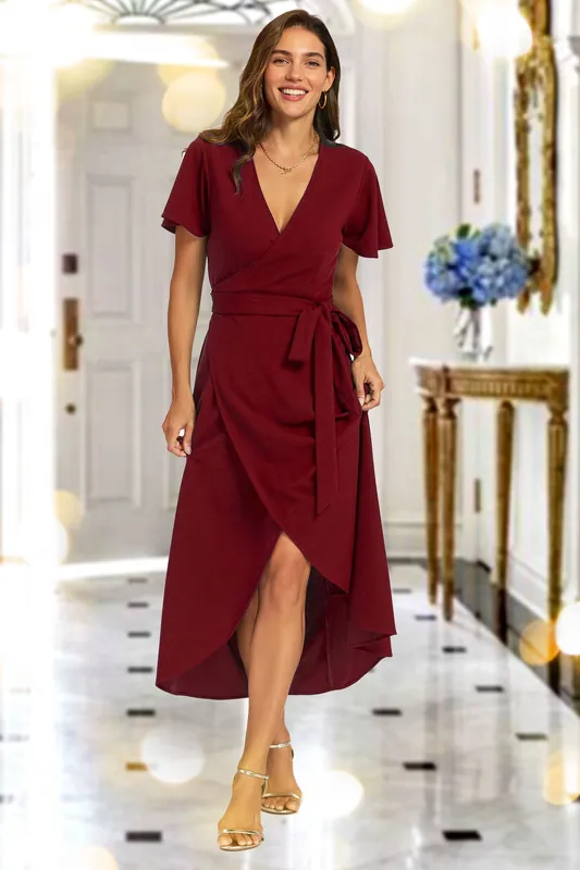 Wrap Maxi Dress In Wine - FS Collection