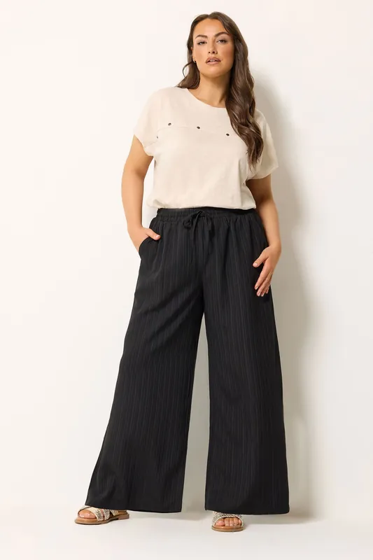 Wide Leg Textured Trousers - Yours