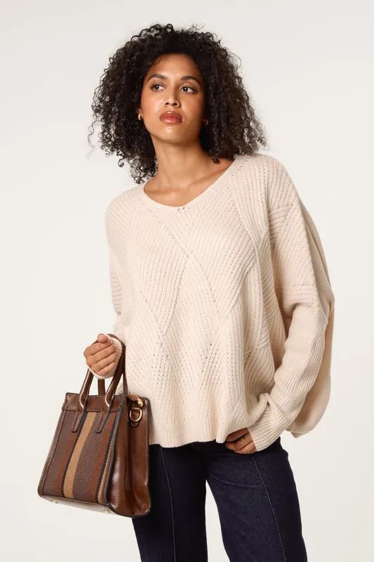 Stone Slouchy V Neck Jumper - Blue Vanilla