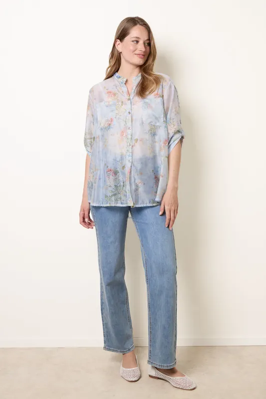 Blue Sheer Floral Shirt - Blue Vanilla