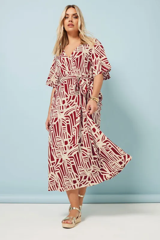 Abstract Textured Wrap Midi Dress - Yours