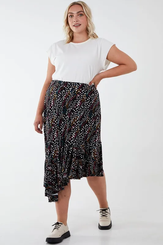 Curve Asymmetric Hem Midi Skirt - Blue Vanilla
