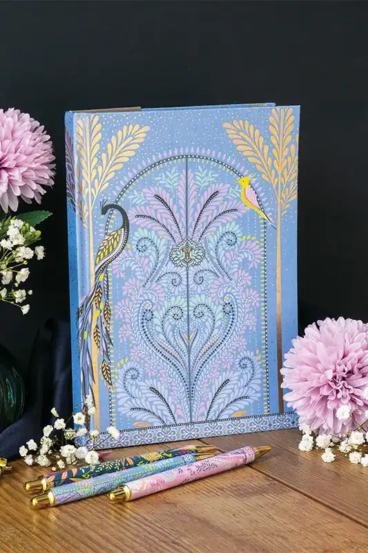 Savannah A5 Fabric Journal, 200 Ruled Gold Edged Pages with Ribbon Page Marker - Sara Miller London
