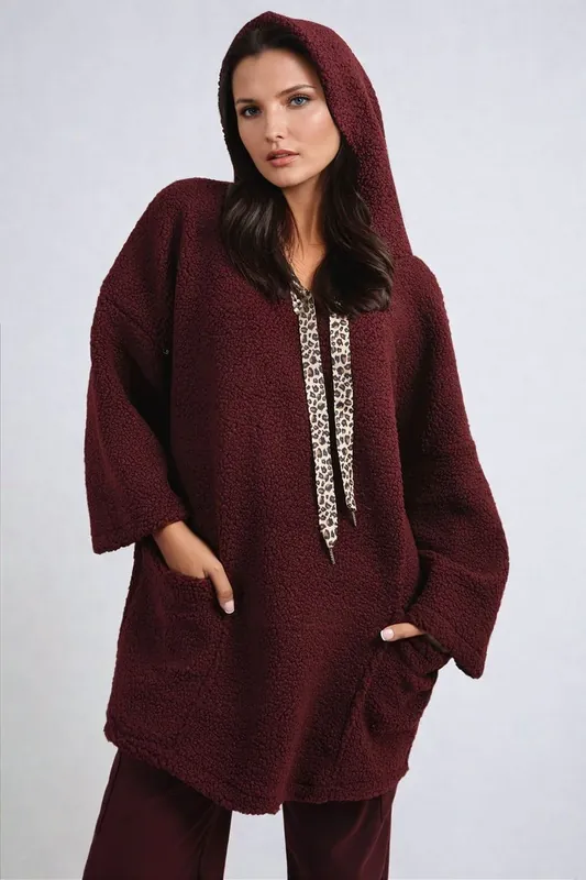 Melissa Drawstring Teddie Hoodie Jacket With Front Pockets - IKRUSH