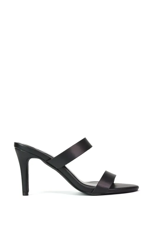 Wolf' Round Toe Double Strap Stiletto High Heel Mule Sandals - XY London