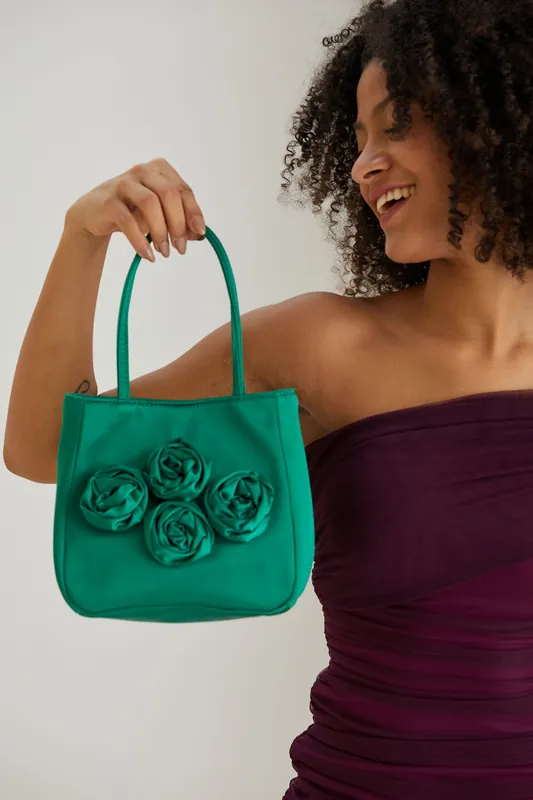 Floral Satin Handbag with Detachable Crossbody Strap - Belissh