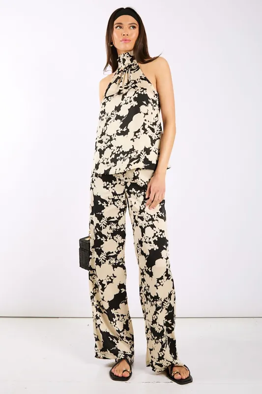 Black and Ivory Printed Wide Trousers - Needs No Label