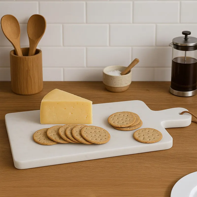 Kindia Curved Handle Marble Paddle Board, Elegant Natural Marble Serving Board with Polished Finish - Orsina