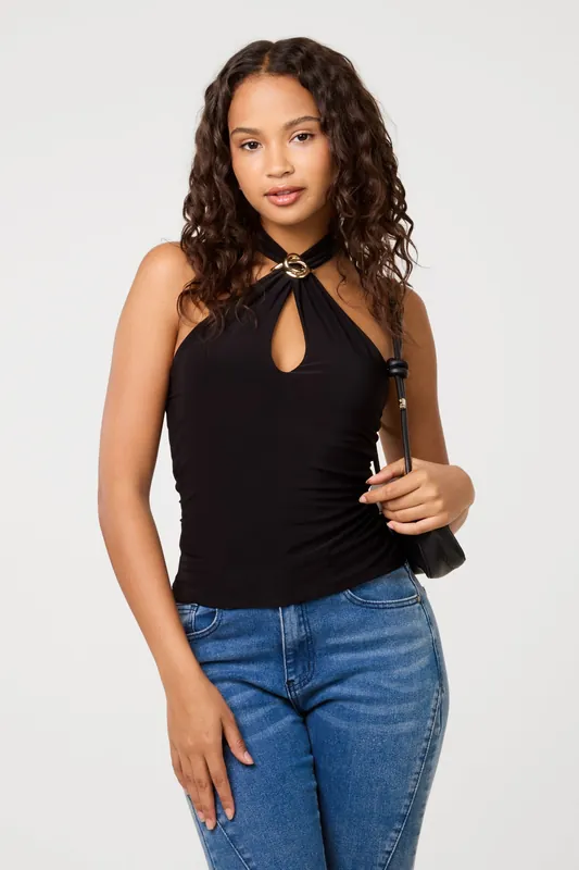 Black Keyhole Halter Top - Pink Vanilla