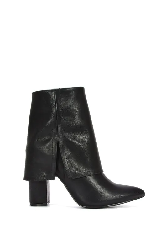 Ayla' Fold Over Ankle Boots Layered Point Toe Block Heel Booties - XY London