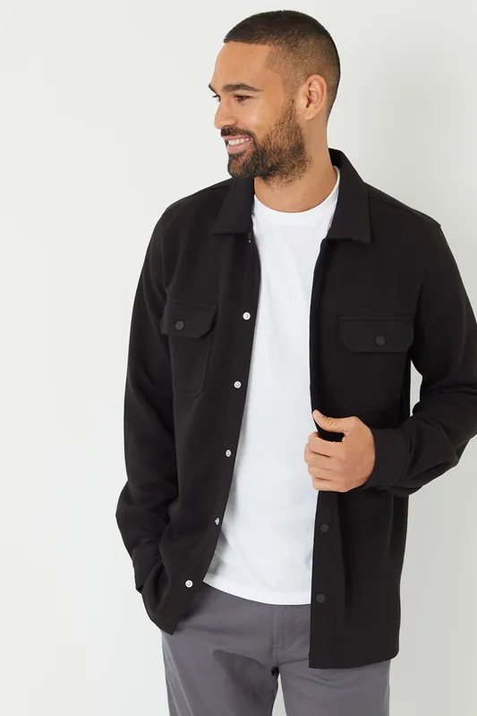 Cotton Blend Popper Fastening Pique Shacket - Threadbare