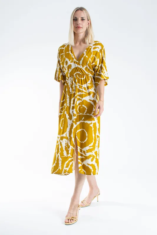 Womens Viscose Printed Ornamental Floral Midi Dress - Belissh