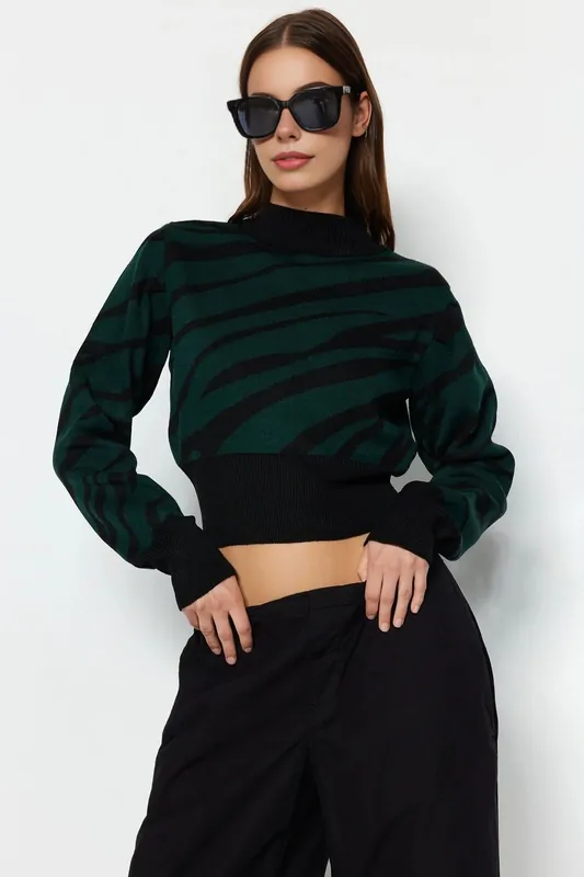 Zebra Print High Neck Crop Knit Jumper - WOVCOR