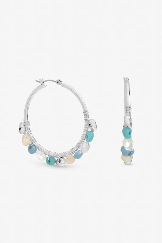 Silver and Turquoise Beaded Hoop Earrings - Mood