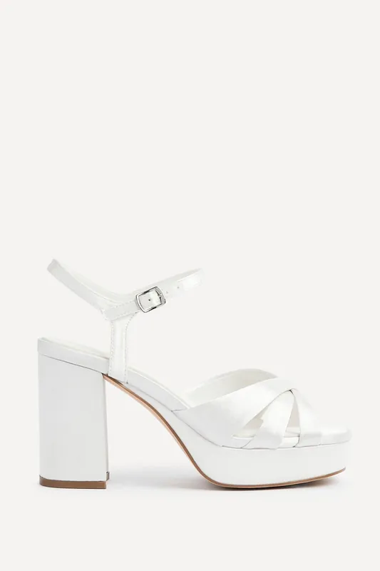 Keliah Ivory Satin Crossover Platform Heels - Linzi
