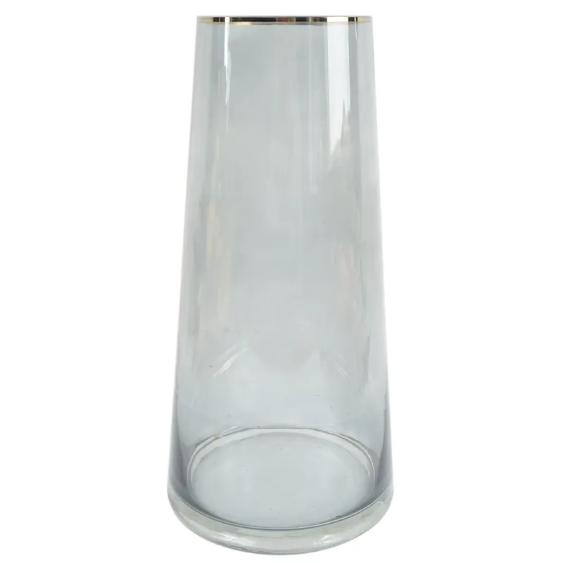 Glass Vase Gold Rim Smoke Grey Glass Vase 28cm Botanik - Leaf