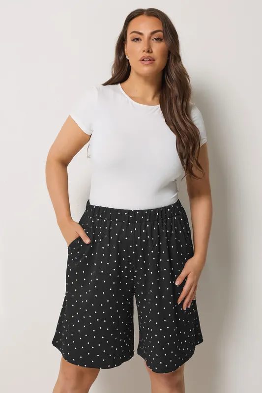 Polka Dot Jersey Crinkle Shorts - Yours