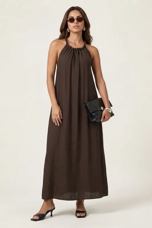 Braided Neck Trim Maxi Dress - Urban Bliss