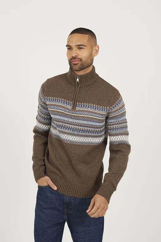 Quarter Zip Fair Isle Jumper - Brave Soul