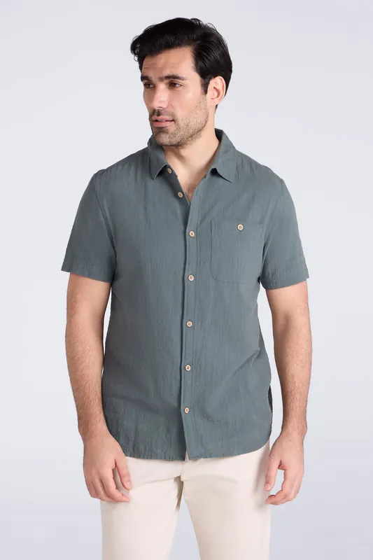 Palm Texture Short Sleeve Casual Cotton Shirt - Mountain Warehouse