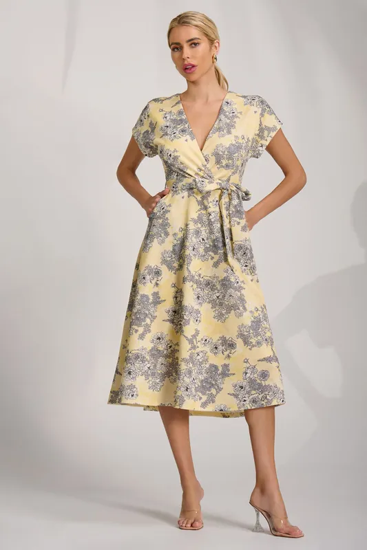Kimono Sleeve Print Scuba Midi Dress - Jolie Moi