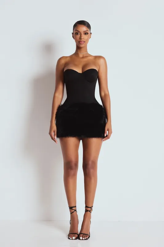 The Black Fur Mini Skirt - LEMONLUNAR