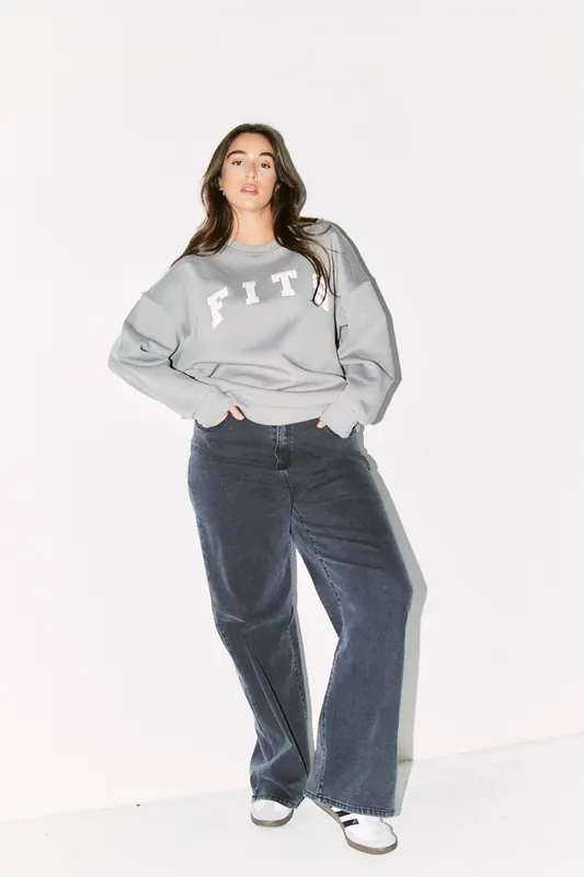 Slate Fits Embroidered Crew Neck Sweatshirt - In The Style