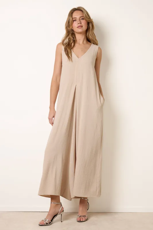 Stone Pleat Front Diamante Jumpsuit - Blue Vanilla