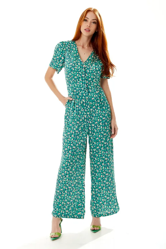 Stroke Print Jumpsuit in Green - Liquorish