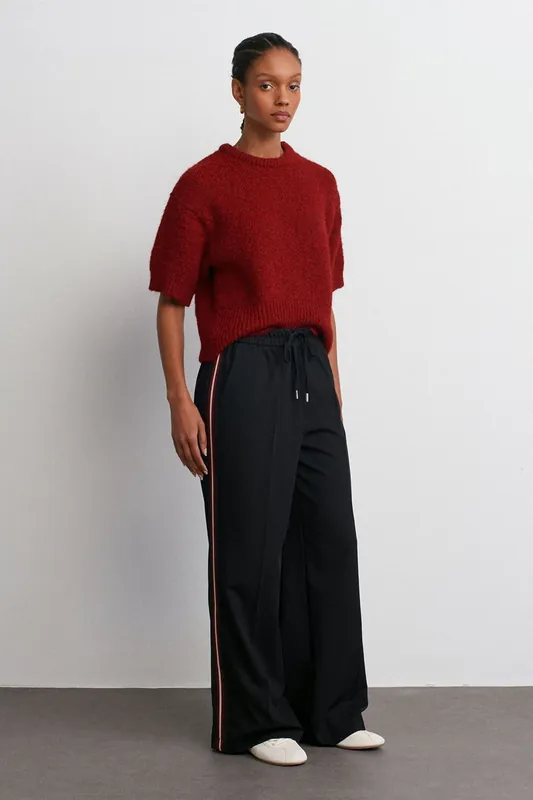 Striped Wide-Leg Crepe Trousers