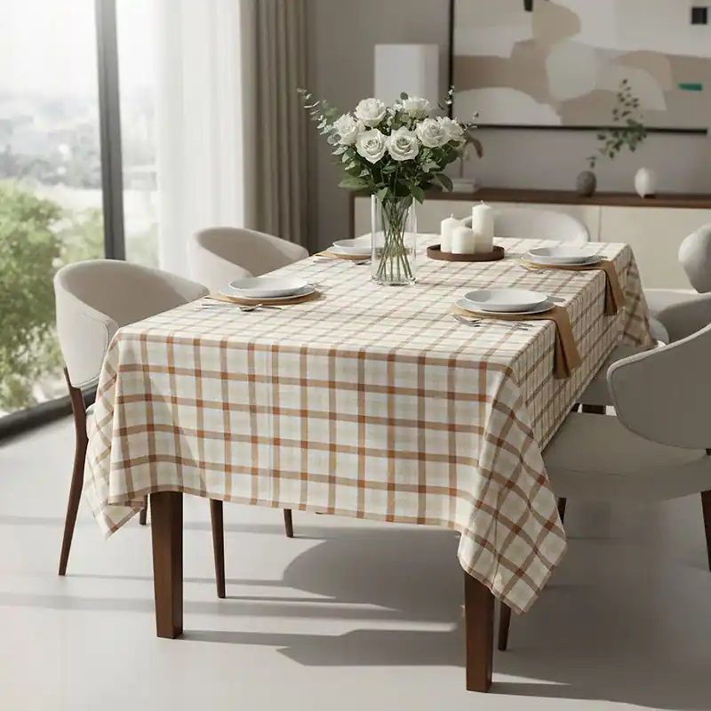 Pink And Poppy Striped Tablecloth, 100% Cotton Dining Table Cover, Highly Absorbent Cotton Tablecloth - Orsina