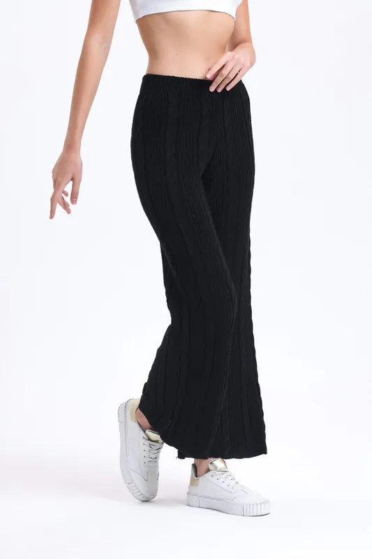 Knitted Mid Rise Wide Leg Trousers - Hiccup